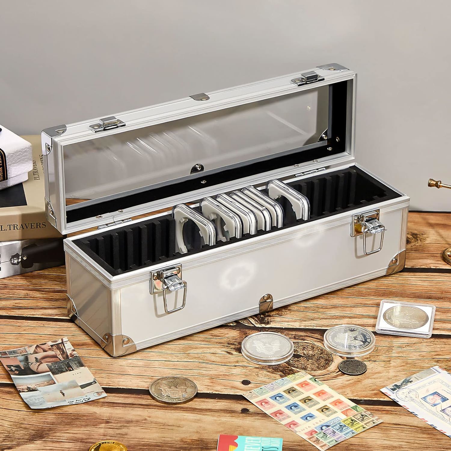 Aluminum Coin Storage Box Case for Slab Coin Holders with Handle Coin Slab Holde