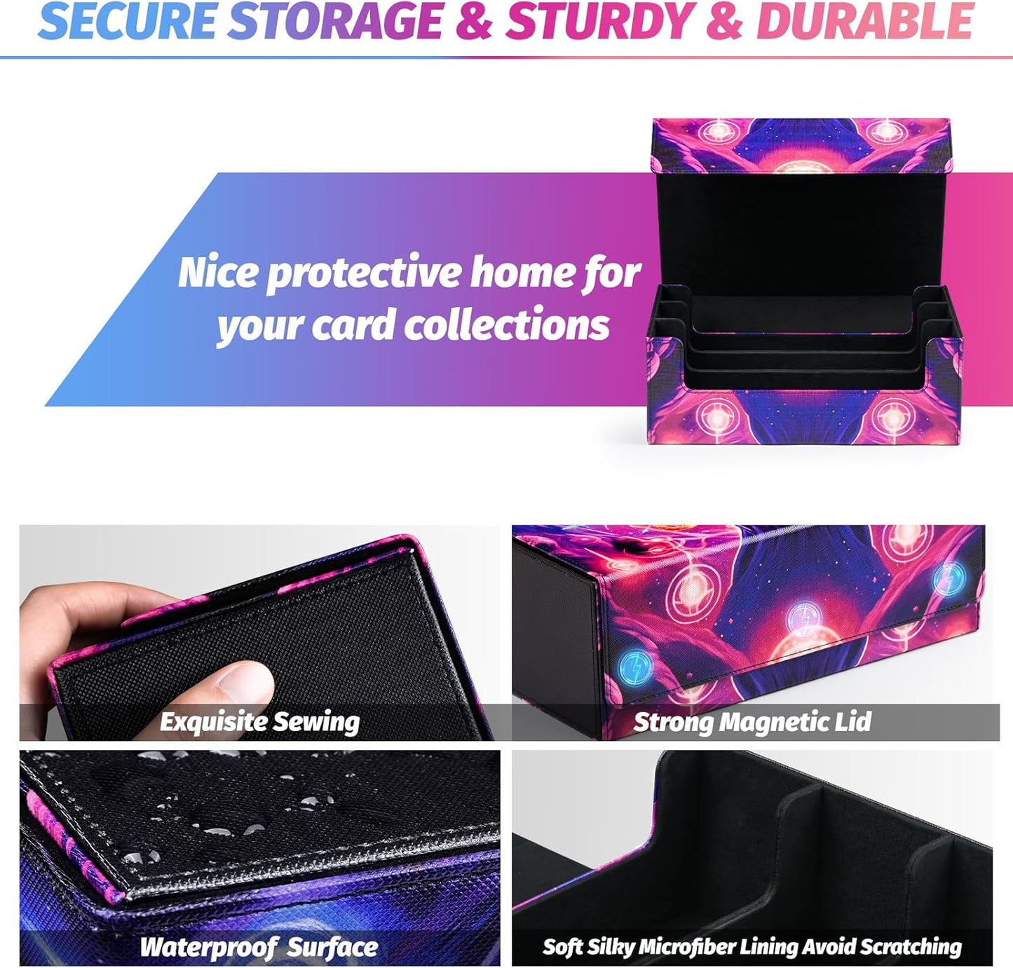 Card Storage Box for Trading Cards, 1800+ MTG Card Box with 6 Dividers, Leather