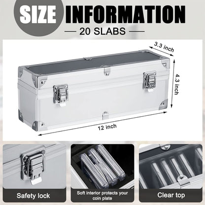 Aluminum Coin Storage Box Case for Slab Coin Holders with Handle Coin Slab Holde
