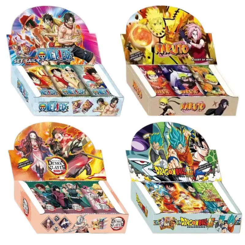 New 180PCS Dragon Ball Anime Cards ONE PIECE English Non-Repetition Flashcards Demon Slayer Table Game Deck Box NARUTO Kids Toys