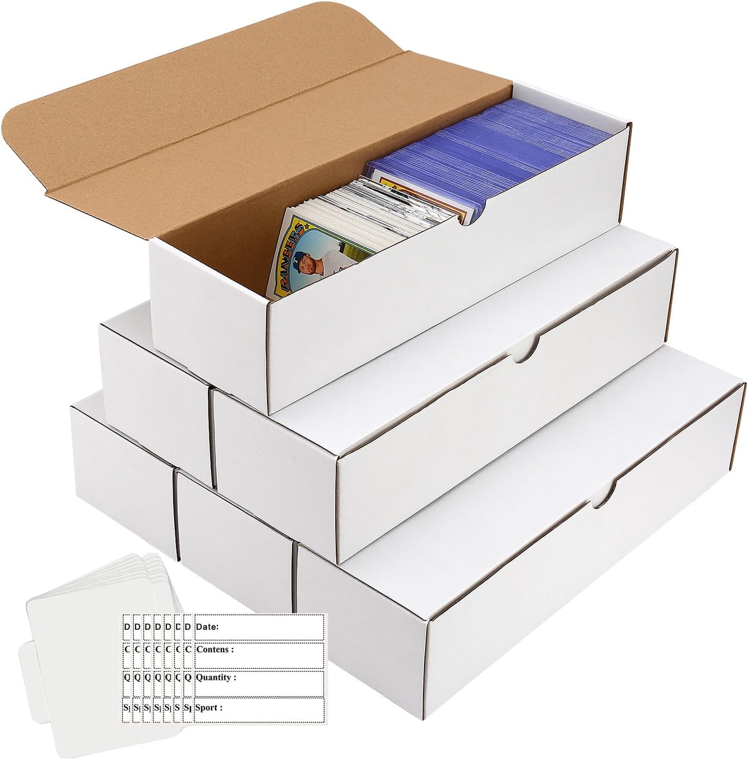 Card Box 6 Pack-4800 Count,Trading Card Storage Box with 20 Dividers&8 Labels,Ca