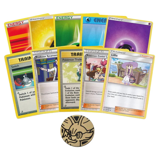 100  Card Pack Lot - 50 Trainer Cards and 50 Basic Energy with a  Coin!