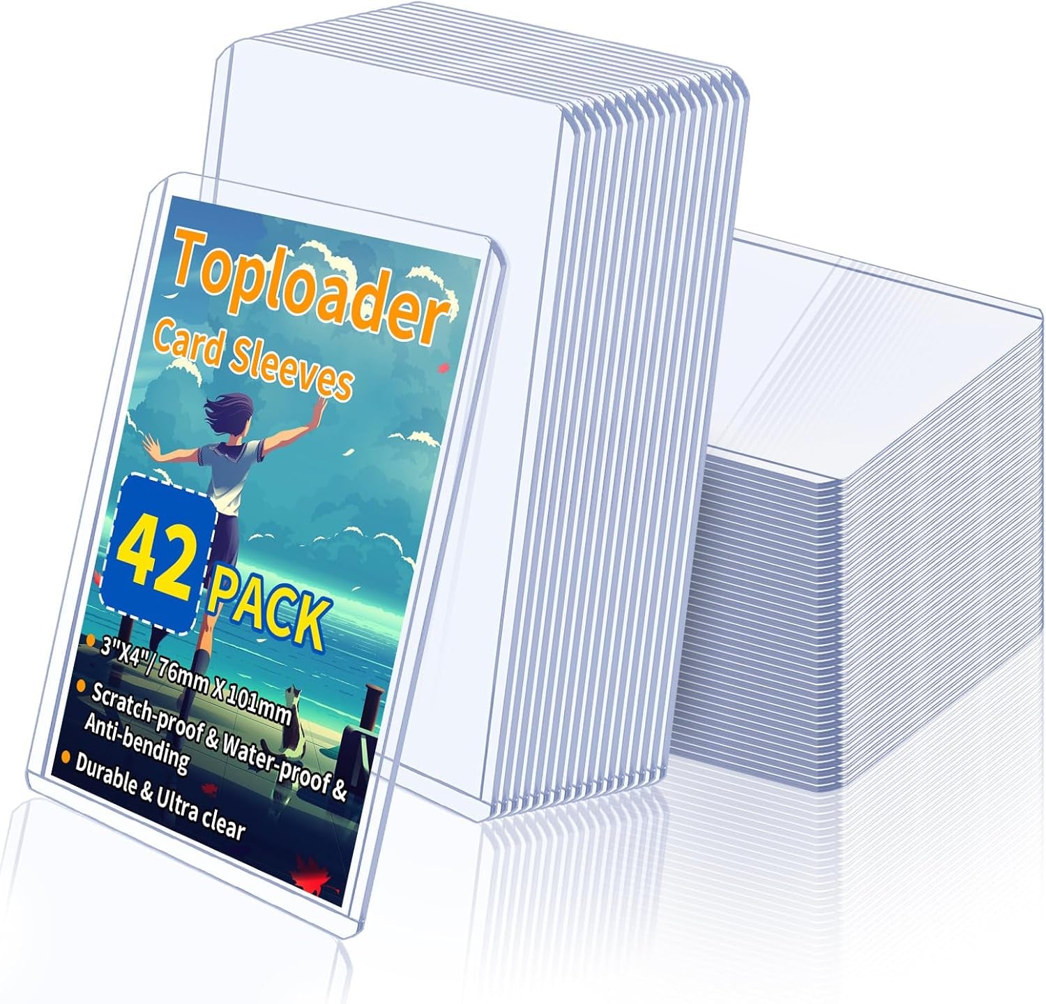Trading Card Sleeves Hard Plastic Clear Case Holder 42Pcs Baseball Cards Topload
