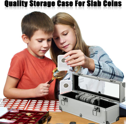 Aluminum Coin Storage Box Case for Slab Coin Holders with Handle Coin Slab Holde