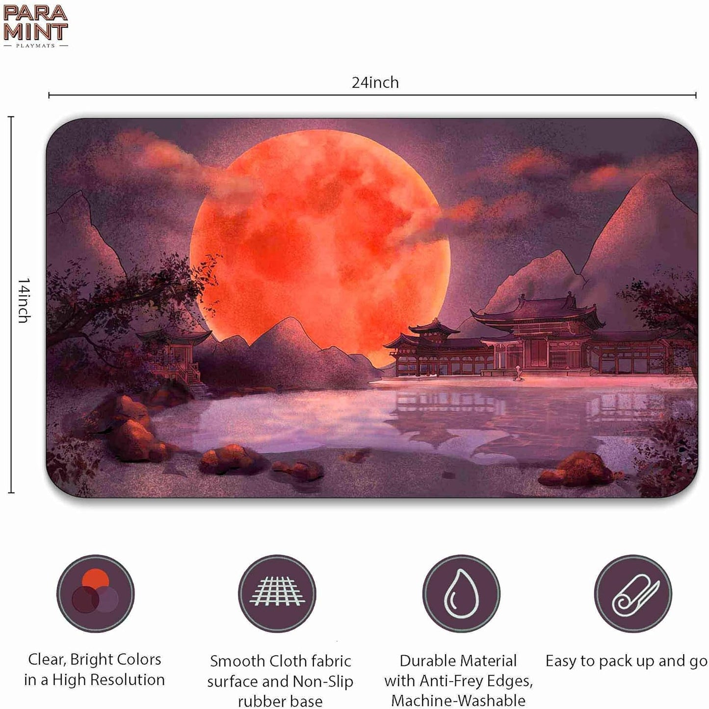 Blood Moon Shinto Temple (Stitched) - MTG Playmat - Compatible with Magic the Gathering Playmat - Play MTG, Yugioh, TCG - Original Play Mat Art Designs & Accessories