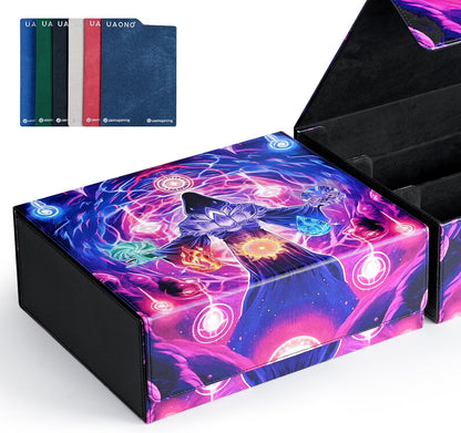 Card Storage Box for Trading Cards, 1800+ MTG Card Box with 6 Dividers, Leather
