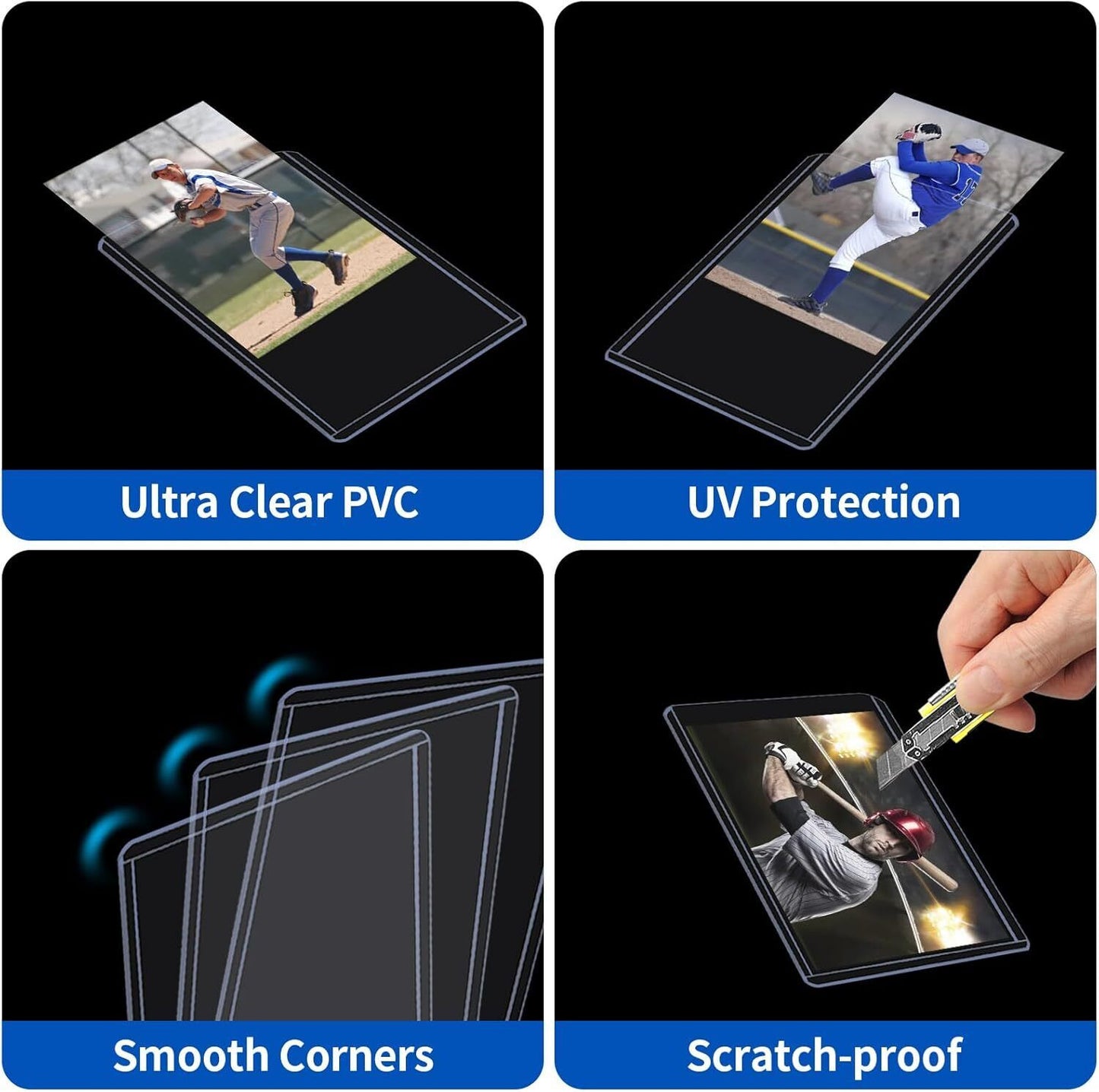 Trading Card Sleeves Hard Plastic Clear Case Holder 42Pcs Baseball Cards Topload