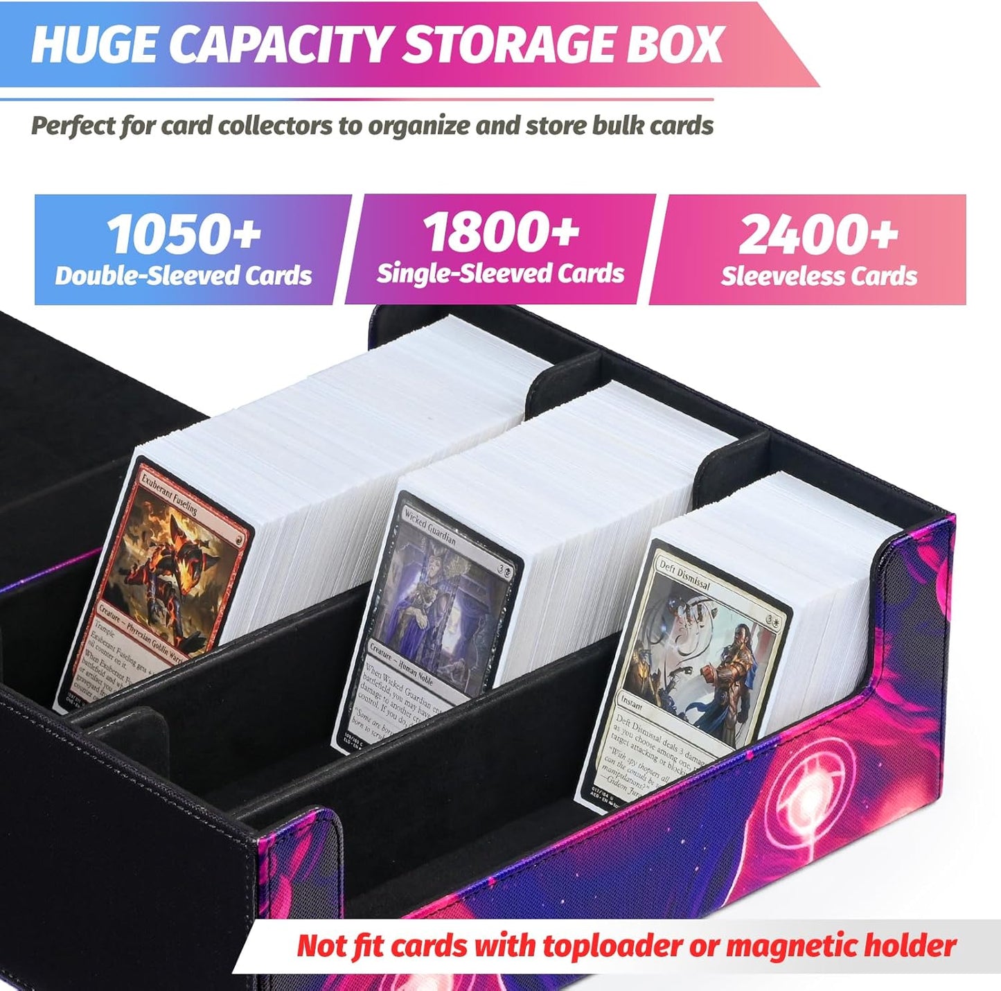 Card Storage Box for Trading Cards, 1800+ MTG Card Box with 6 Dividers, Leather