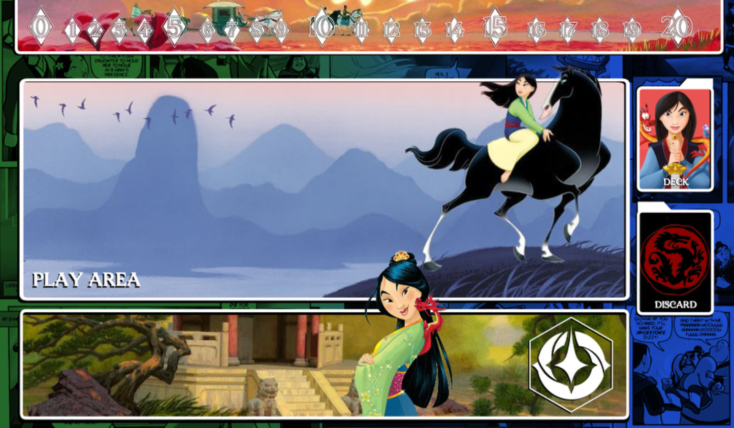 Lorcana Playmat Mulan Kaa Mushu Card Game Mat