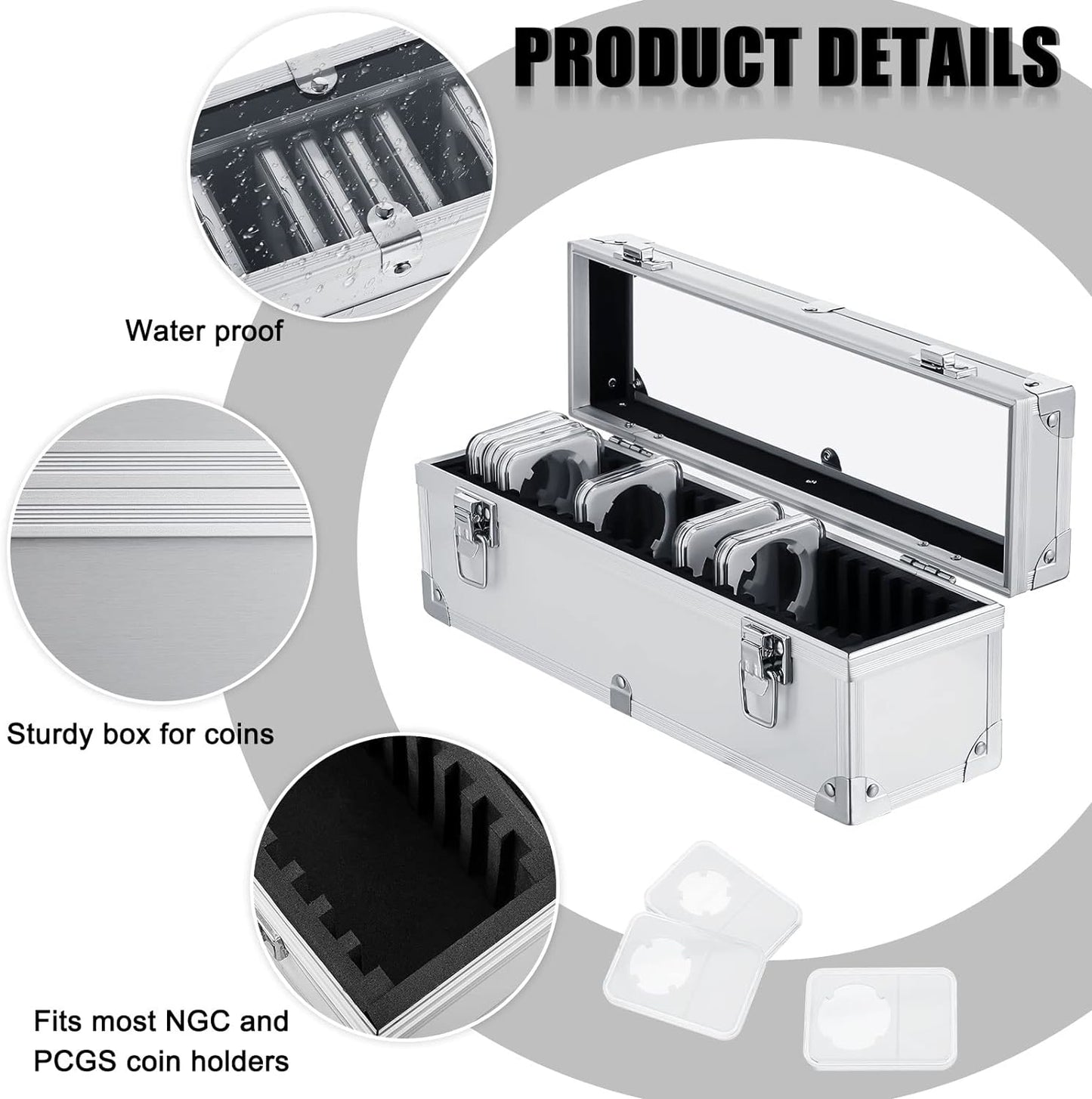 Aluminum Coin Storage Box Case for Slab Coin Holders with Handle Coin Slab Holde