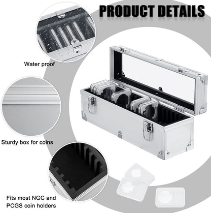 Aluminum Coin Storage Box Case for Slab Coin Holders with Handle Coin Slab Holde